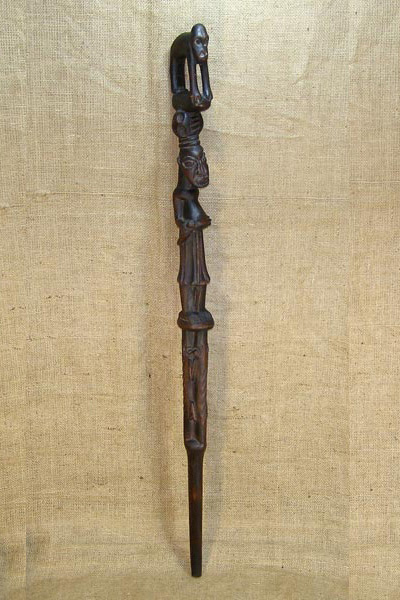 African Bamileke Walking Stick and African Sculptures