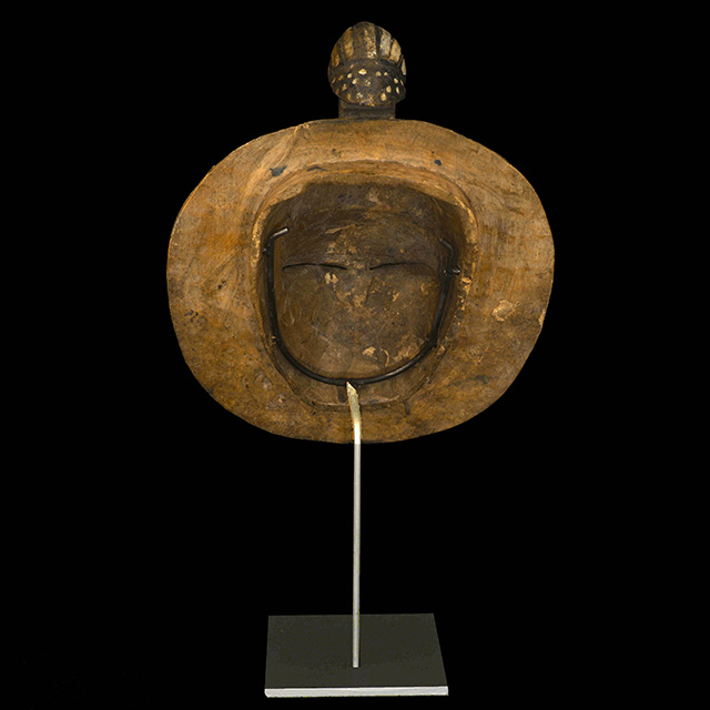 African Baule moon mask 117 on display stand back