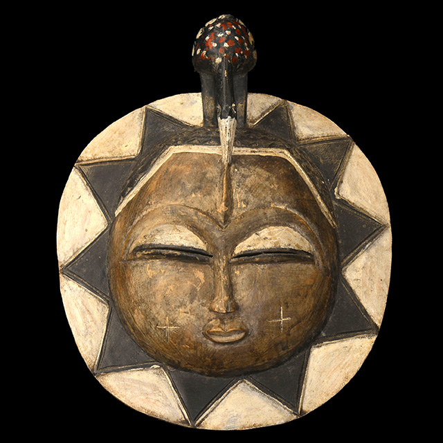 African Baule moon mask 117 on display stand