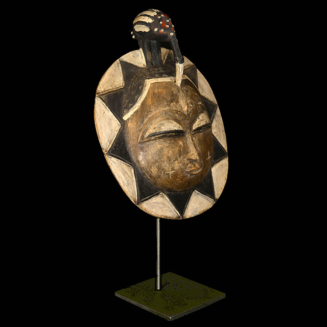 African Baule moon mask 117 on display stand