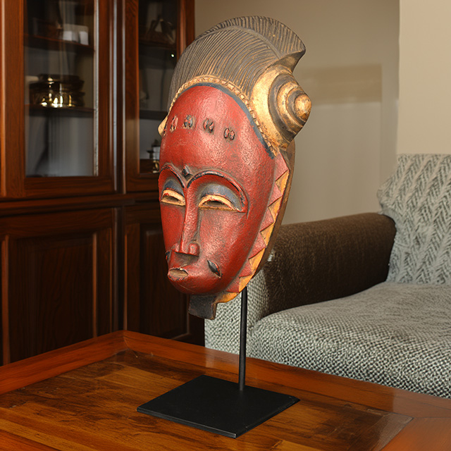 African Baule Mask 124 on display stand Left Angle