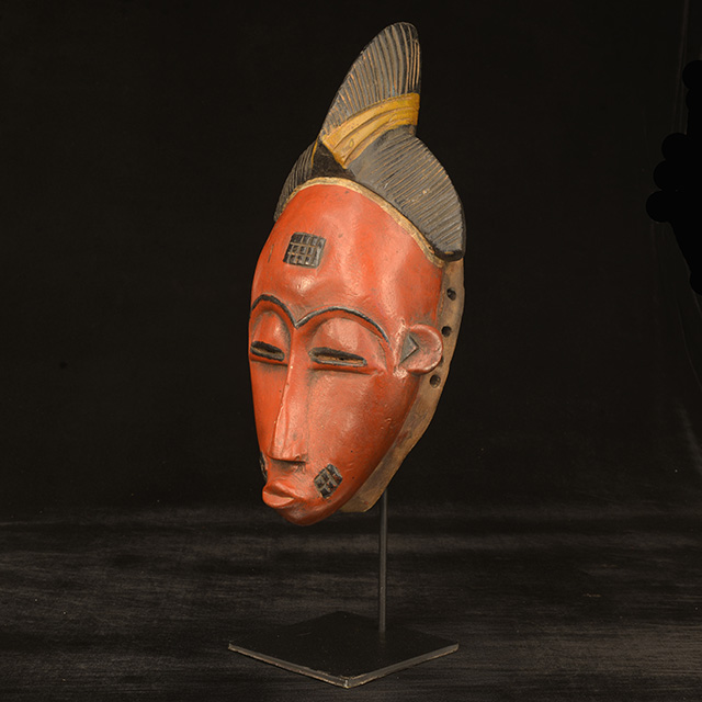 African Baule Mask 126 on display stand Left Angle