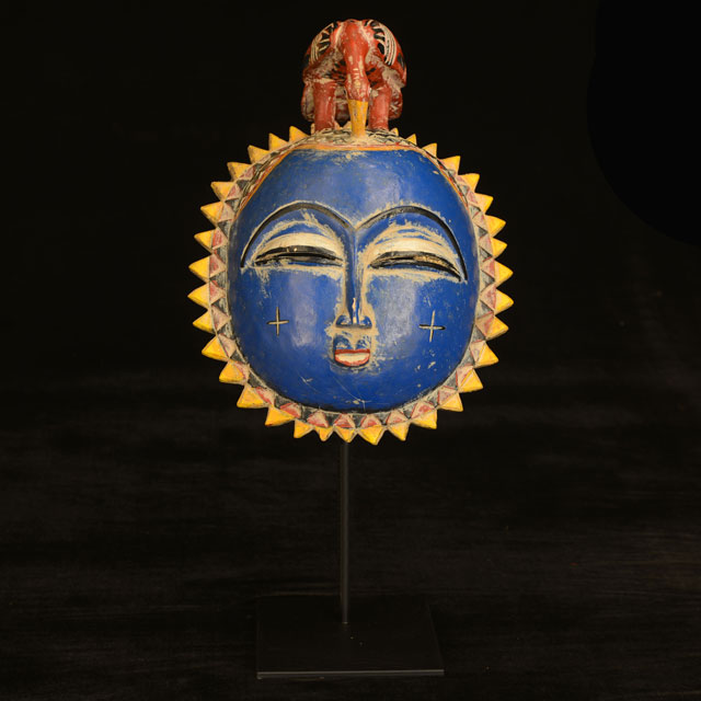 African Baule Moon Mask 116 on display stand