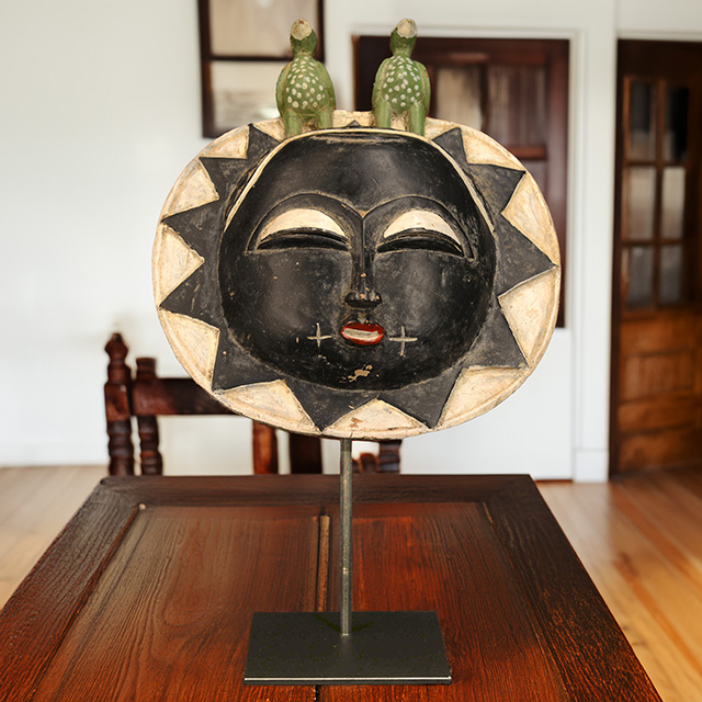 African Baule Moon Mask 122 on display stand