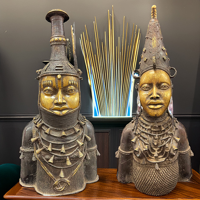 African Benin Bronze Royal King and Queen 59