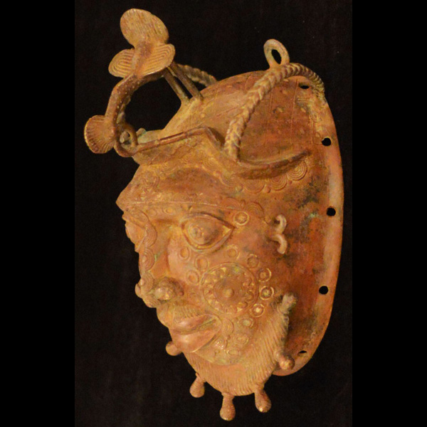 African Benin Bronze Mask 16 Left Angle
