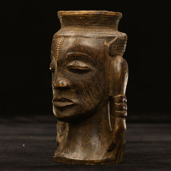 African Kuba ceremonial palm wine cup Left Angle