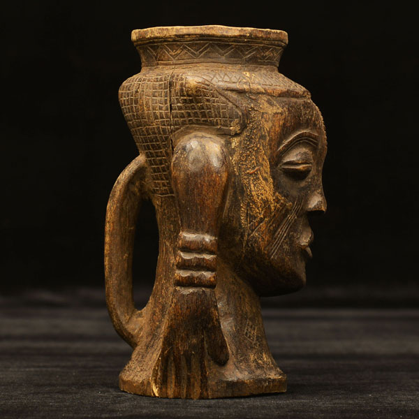 African Kuba ceremonial palm wine cup Right Side